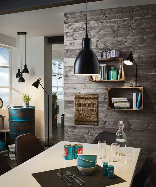 Hanging Ceiling Pendant Light Black & White Steel 3 x 40W E27 Bulb Loops