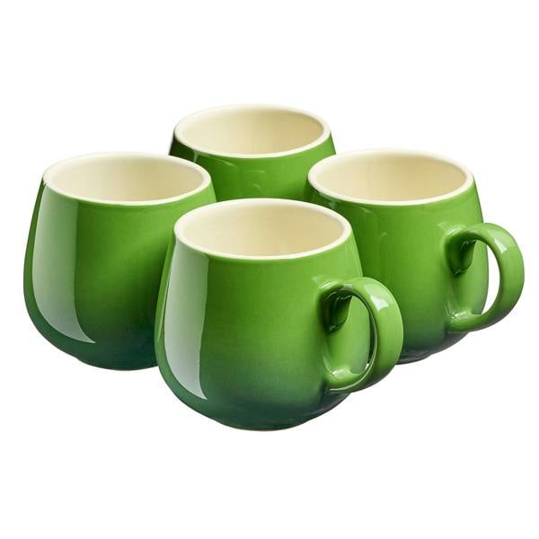 Cooks Professional Set of 4 Stoneware Mugs | 350ml | Green