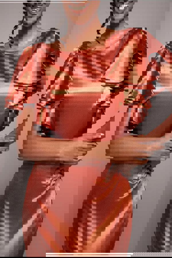 Satin Flutter Sleeve Mermaid Maxi - Burntorange DR3954