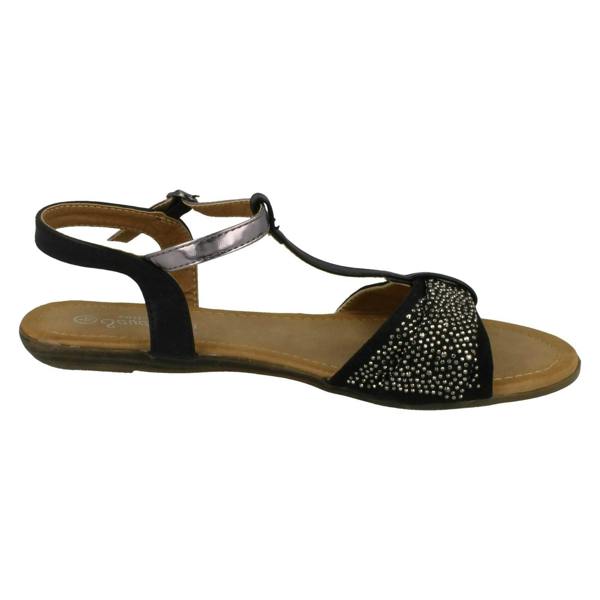 Savannah Ladies Savannah T-Bar Beaded Bow Vamp Sandals