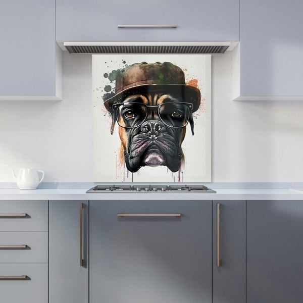 Warren Reed - Designer Boxer Dog With Glasses Splashart Kitchen Splashback