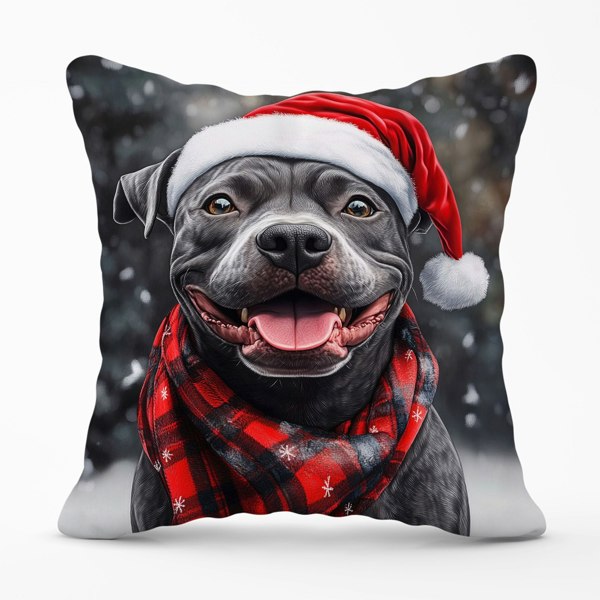 Warren Reed Christmas Staffordshire Bull Terrier Cushion