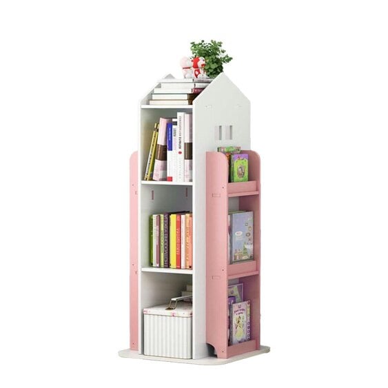 Neo Pink House Shaped 360° Rotating Kid's Freestanding Bookshelf