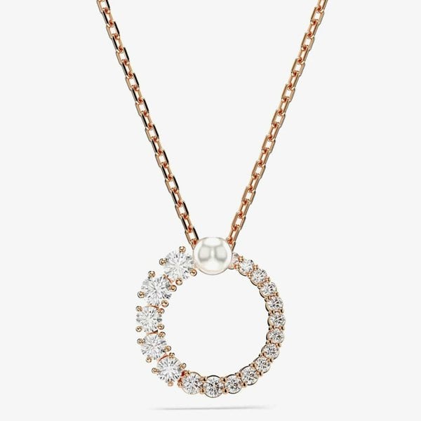 Swarovski Matrix Rose Gold Tone Plated Crystal Pearl Circle Necklace 5692265