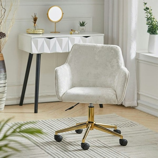 88cm Height Velvet Upholstered Home Office Swivel Task Chair with Flared Arms Home Office Chairs Living and Home