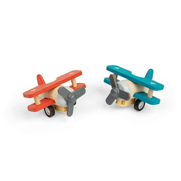 Bigjigs Toys Pull Back Bi-Planes - Red,Blue (Pk 2)