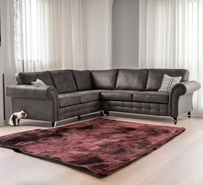 SQUAREBOXX Oakland Suede 4-5 Seater Corner Sofa in Charcoal Black Fabric