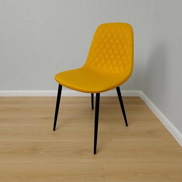 Kosy Koala Round Clear Glass Dining Table Set with 4 Mustard Gem Pattern Chairs Modern Dining Set