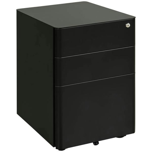 Black steel lockable rolling filing cabinet with 3 drawers and side key lock