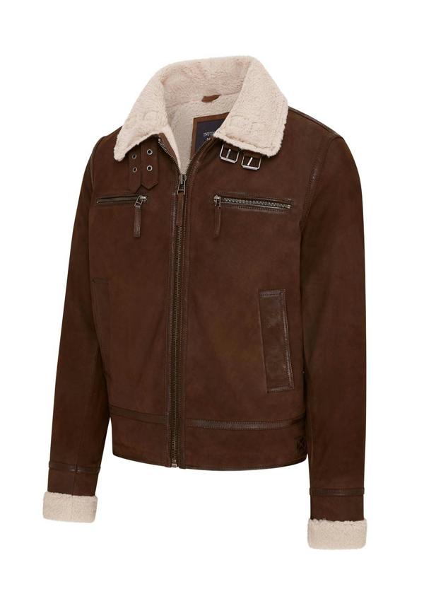 Infinity Leather Mens Real Sheep Suede Bomber Aviator Jacket - Sandnes