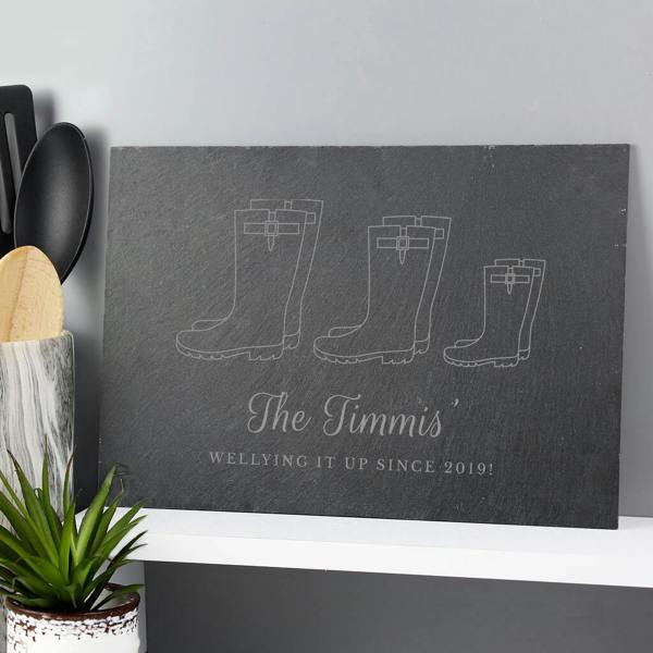 Personalised Welly Boot Family Slate Board - alternative angle