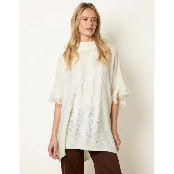 Blue Vanilla Cable Knit Fringe Poncho