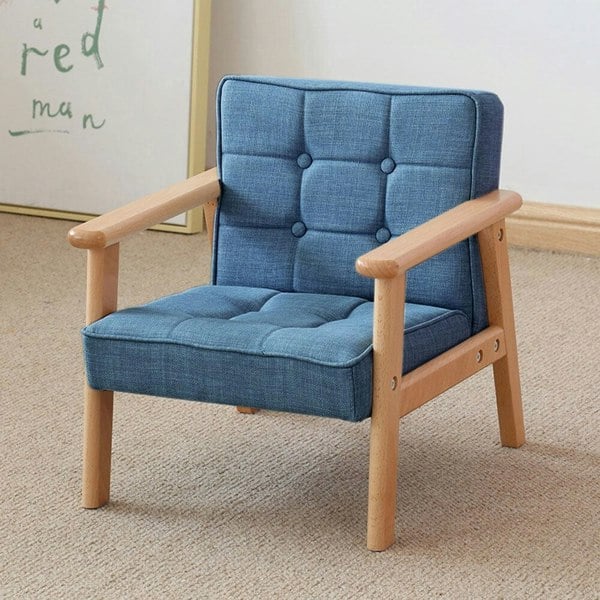 Blue MINI Single Children’s Sofa with Linen Fabric Upholstery Living and Home