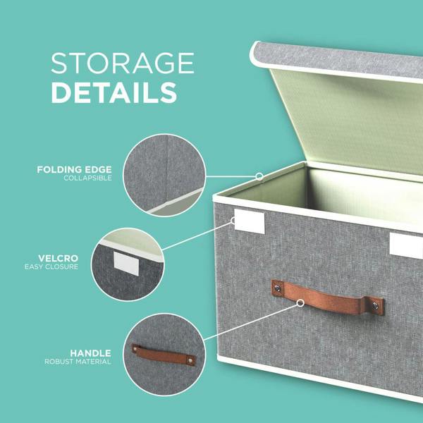 DMD Collective 5 Pack Collapsible Storage Boxes with Lids – 24L Fabric Storage Cubes