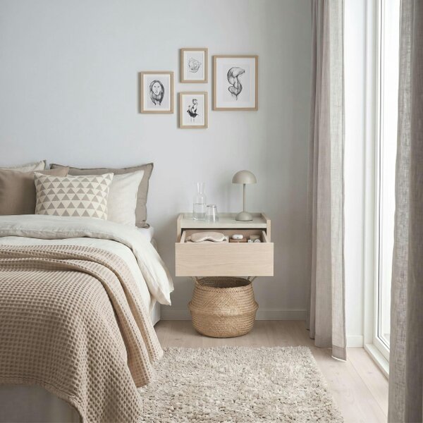 Decortie Brisa Wall Mounted Bedside Table Drawer and Open Tray Shelf