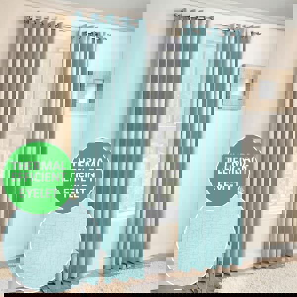 Enhanced Living Sky Blue Plain Textured Thermal Room Darkening Energy Saving Pair of Curtains For Bedroom & Living Room