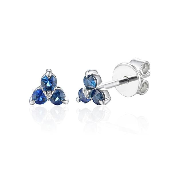 Sarah Layton Three Stone Sapphire & Diamond Stud Earrings - 9ct White Gold - NTE2173SD-9WG