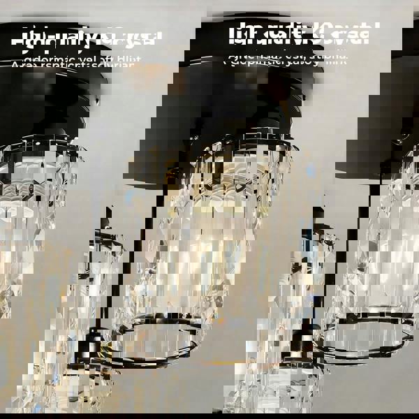 Emitto Crystal Ceiling Light 3 Light E27 Chandelier Semi Flush Mount Lamp Black