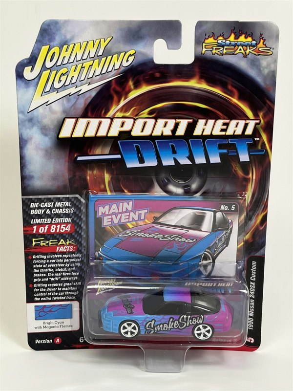 Johnny Lightning 1990 Nissan 240SX Custom Bright Cyan with Magenta Flames 1:64 JLSF024A