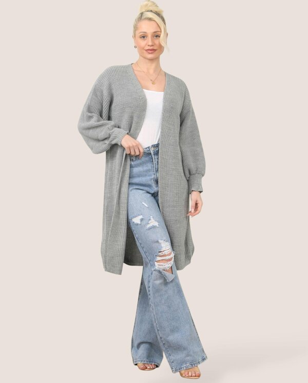 Women's Longline Knit Cardigan – Open Front, Ribbed