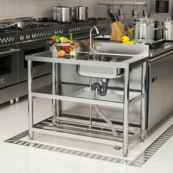 Stainless Steel One Compartment Sink with Shelves Living and Home