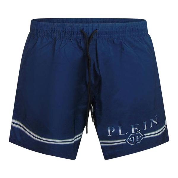 Philipp Plein Striped Logo Medium Boardshort Navy Blue Swim Shorts L