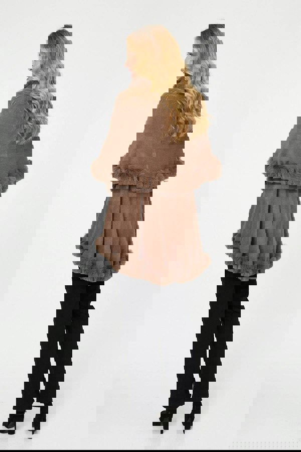 Beige | Faux Fur Trim Layered Poncho
