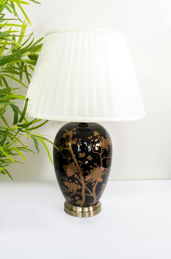 Black Gold Ceramic Table Lamp with Pleated Shade (G2105 Pleated)