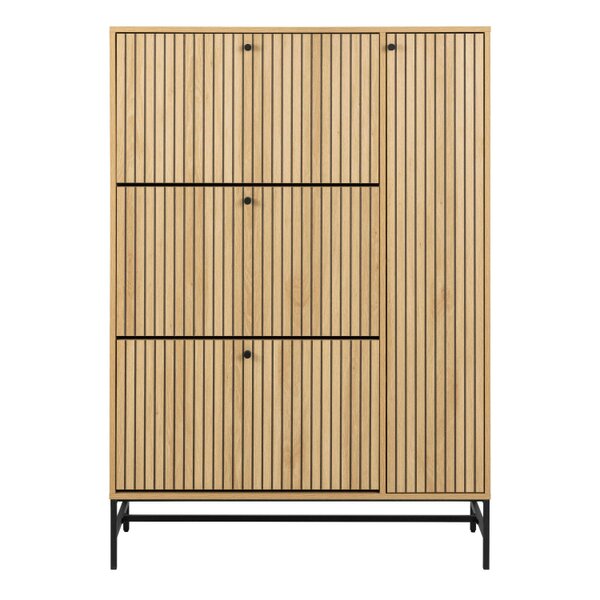 Wyld Haus Bjork Natural Oak Wood and Black Panelled Shoe Cabinet 4 Doors