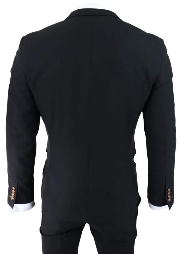 Paul Andrew Mens Black 3 piece Suit Brown Trim Classic Birdseye Vintage Wedding Grooms
