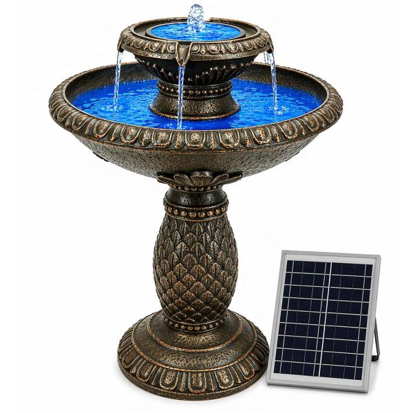 Gardenwize Solar Bird Bath – Imperial Bird Bath Fountain with LED Lights & Battery Backup