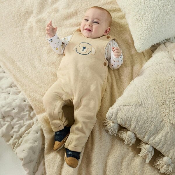 Mini Cuddles Printed Dungarees (Beige & White)