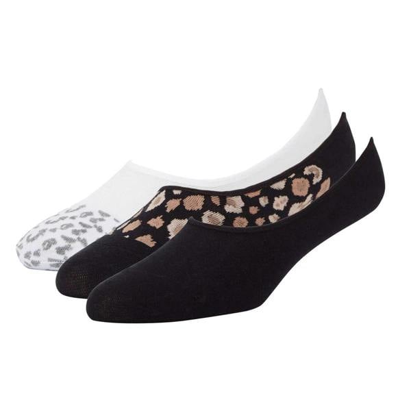Superga Womens/Ladies Invisible Animal Print Socks (Pack of 3) - White/Black - 