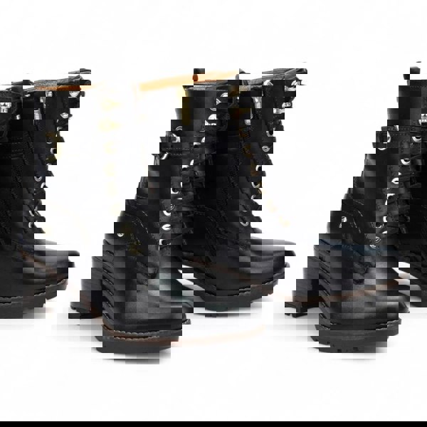 Pikolinos Llanes - Women’s Black Leather Mid-Heel Combat Ankle Boots