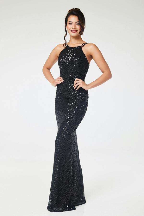 LuvForever Shia - Black Sequin Maxi Dress