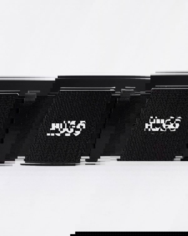 HUGO Gilao Mens Matte Leather Belt with Branded Plaque Buckle