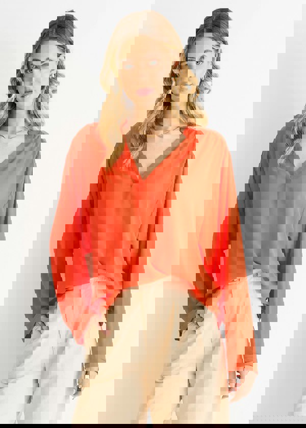 Gini London Orange Textured Chiffon Oversized Blouse