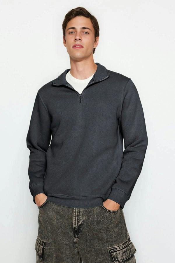 WOVCOR Stand Collar Zippered Basic Men's Sweatshirt