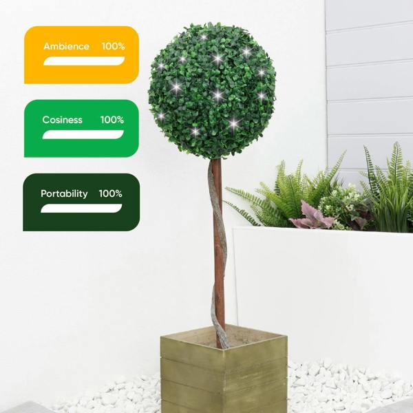 Gardenwize Solar Faux Plant – Bay Ball Tree in Pot with 100 LED Lights