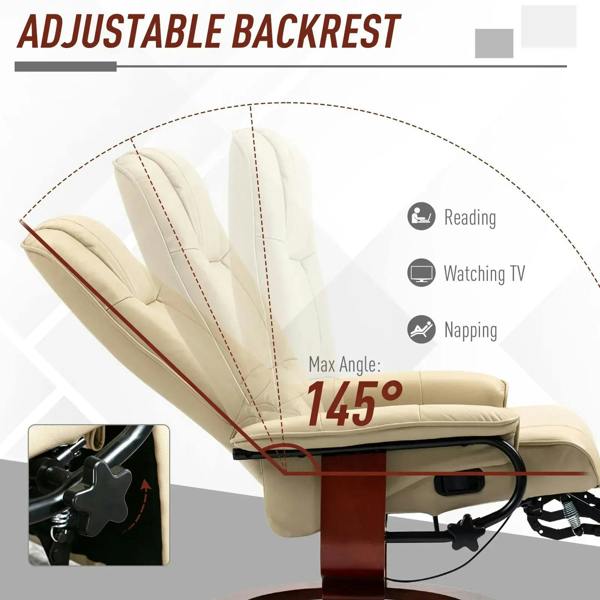 Cream white adjustable backrest recliner with reclining angle indicator