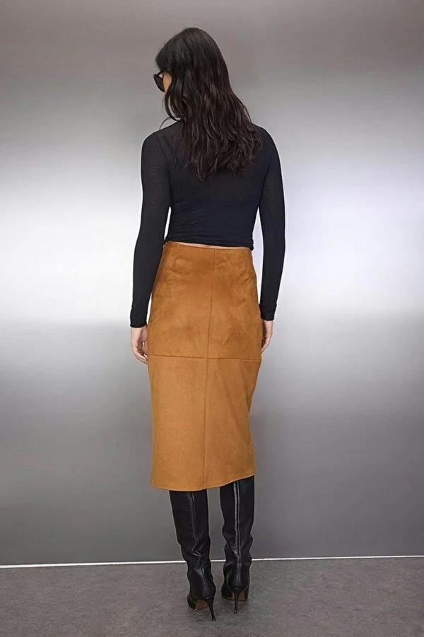 WOVCOR Suede Wrap Buttoned Knit Midi Skirt