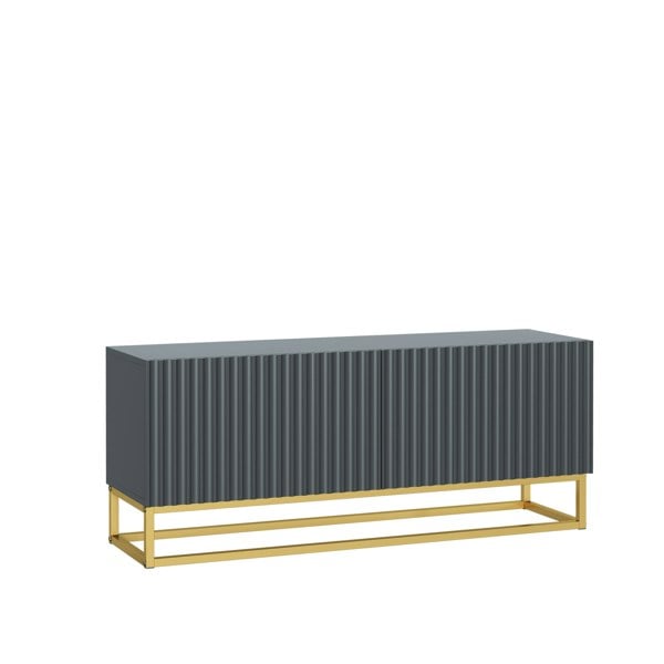 Mex Furniture Grey TV Unit with Gold Base 100cm – Fluted Fronts & Push-Down Doors
