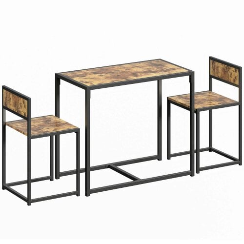 Wyld Haus Doel 3 Piece Rustic Brown Wood Effect Table And Stool Set
