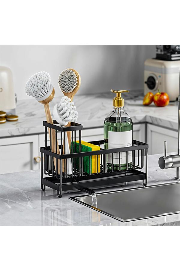 Living and Home Steel Kitchen Sink Caddy Organizer Rack with Drain Tray