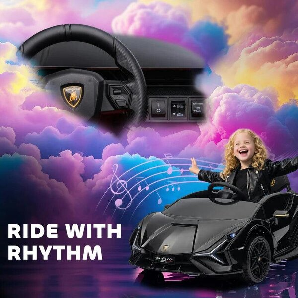 Lamborghini Sian Licensed Electric Car for Kids, 12V Kids Electric Ride on Car with Dual Motors, Remote Control, Black