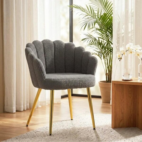 Bobobiy Lounge Chair Petal-Back Armchair Metal Metal Legs for Living Room Bedroom, Grey