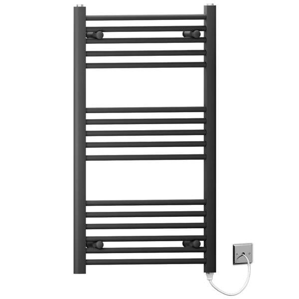 MYHOMEWARE 600 x 900mm Black Flat Electric Pre-Filled Heated Towel Rail Radiator For Bathroom Designer Standard Element
