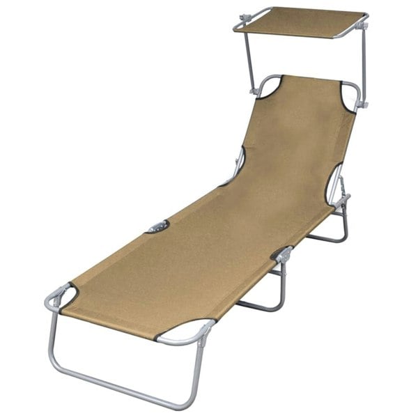 Berkfield Folding Sun Lounger with Canopy Steel Taupe