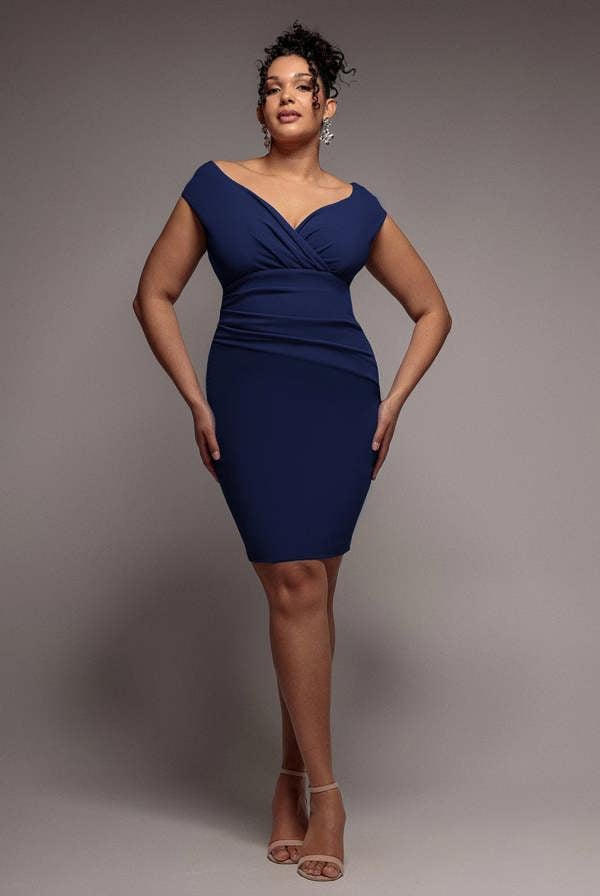 Bardot Pleated Midi Dress - Navy Blue DR1092ASCPLUS