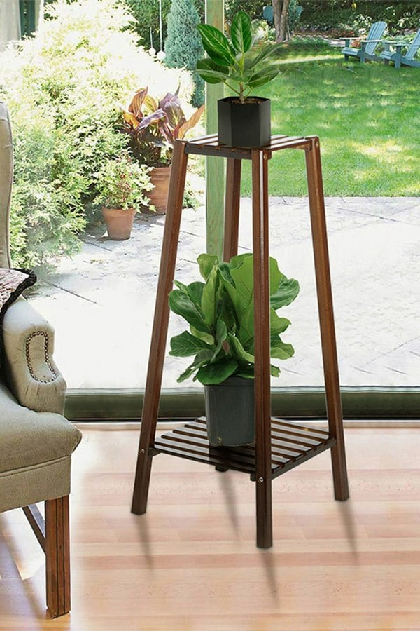 Living and Home Vintage Tiered Indoor Plant Stand Solid Wood Display Shelf